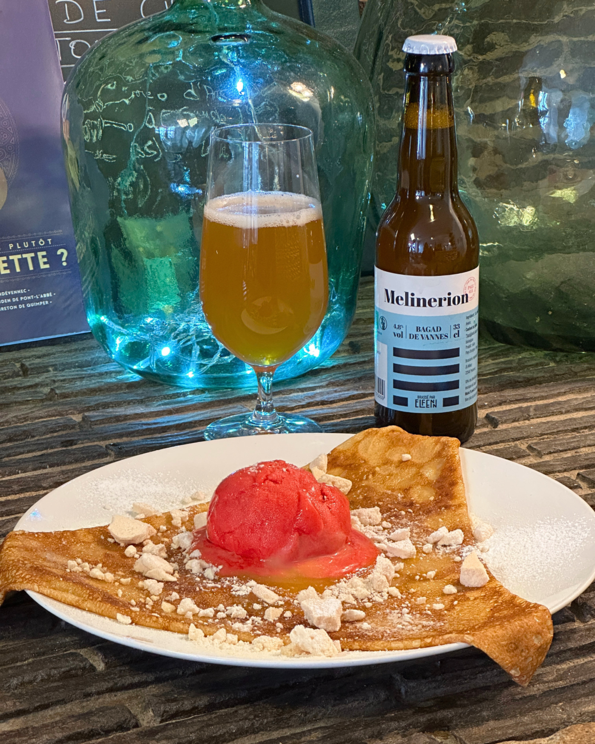 Crêpe sucrée avec une bière Pale Ale Elfenn